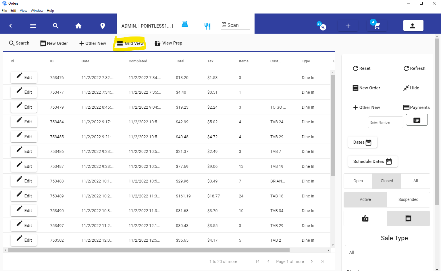 Order List View