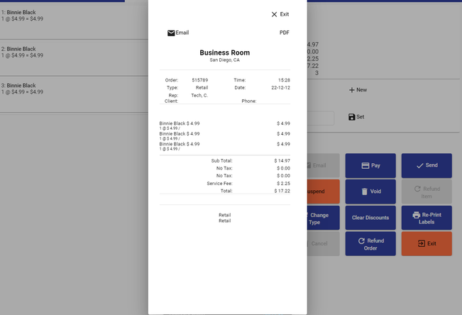 Receipt with Service Fee