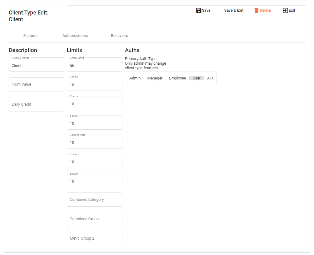 Client Type Limits