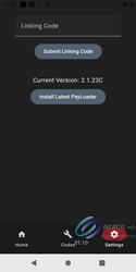 Payloader settings screen